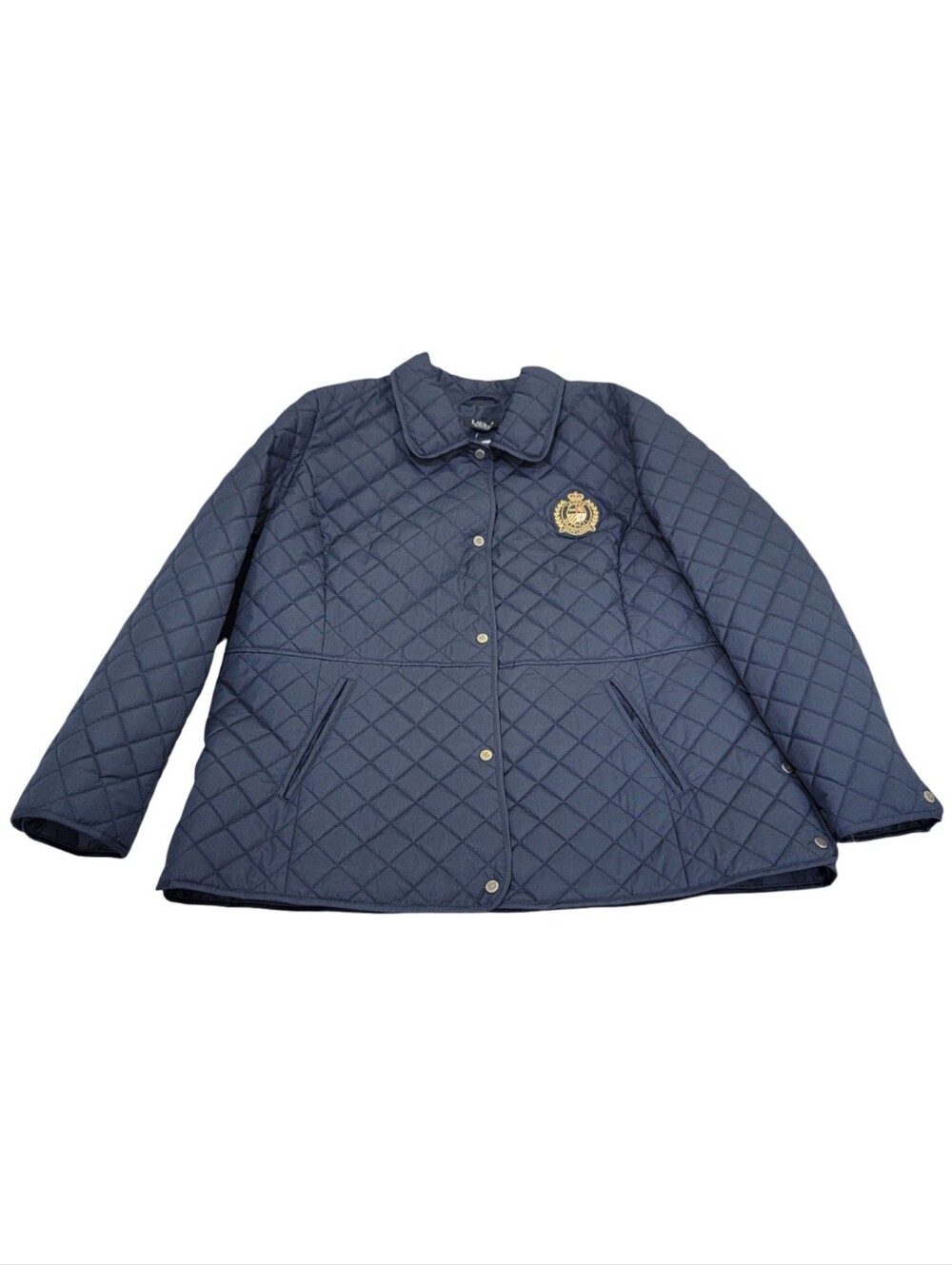 NWT Lauren Ralph Lauren Navy Quilted Jacket Crest Lightweight Coat Women’s 1X - Picture 7 of 17